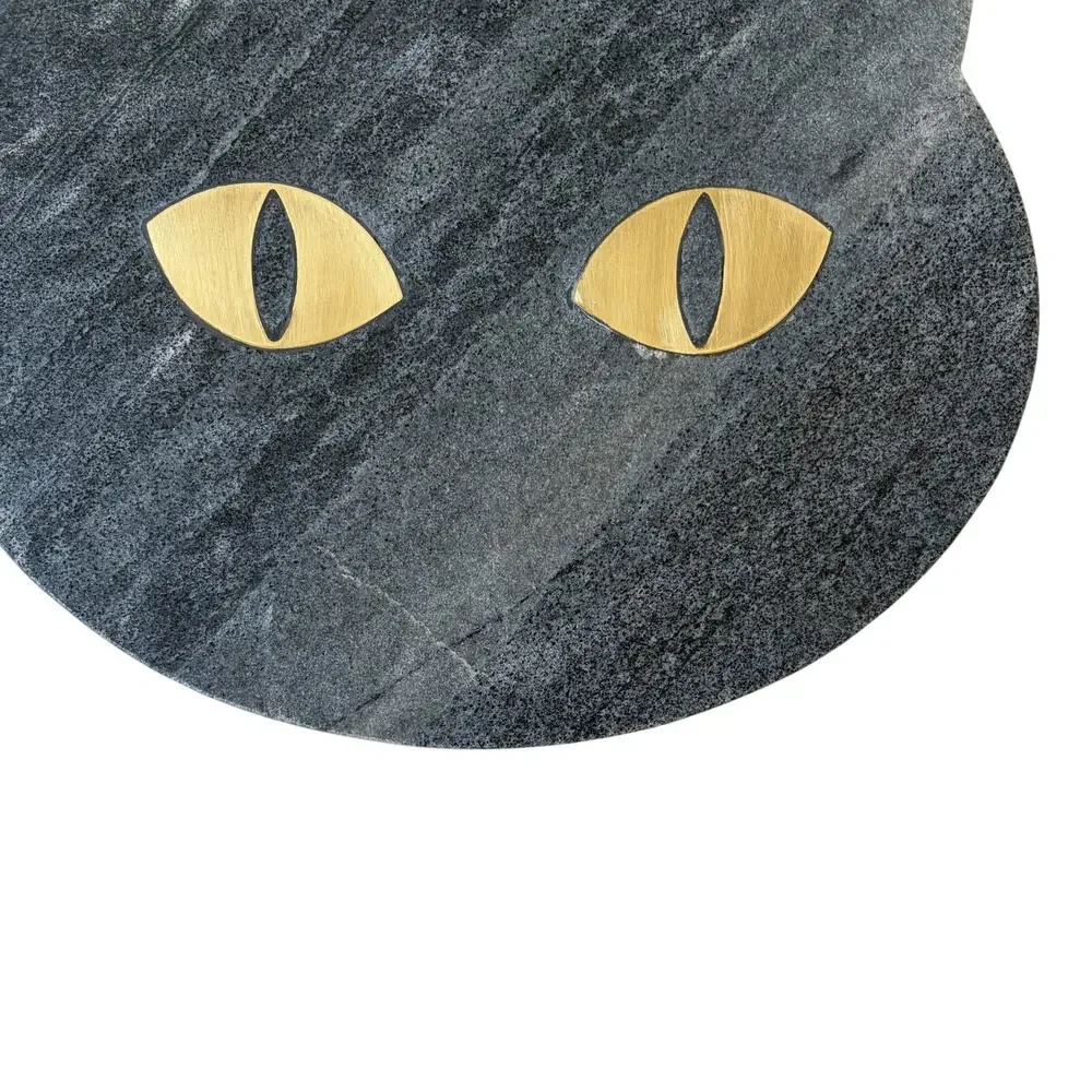 Godinger Black Cat Shaped Marble Serving Board With Brass Inlay 12x10.5 NEW